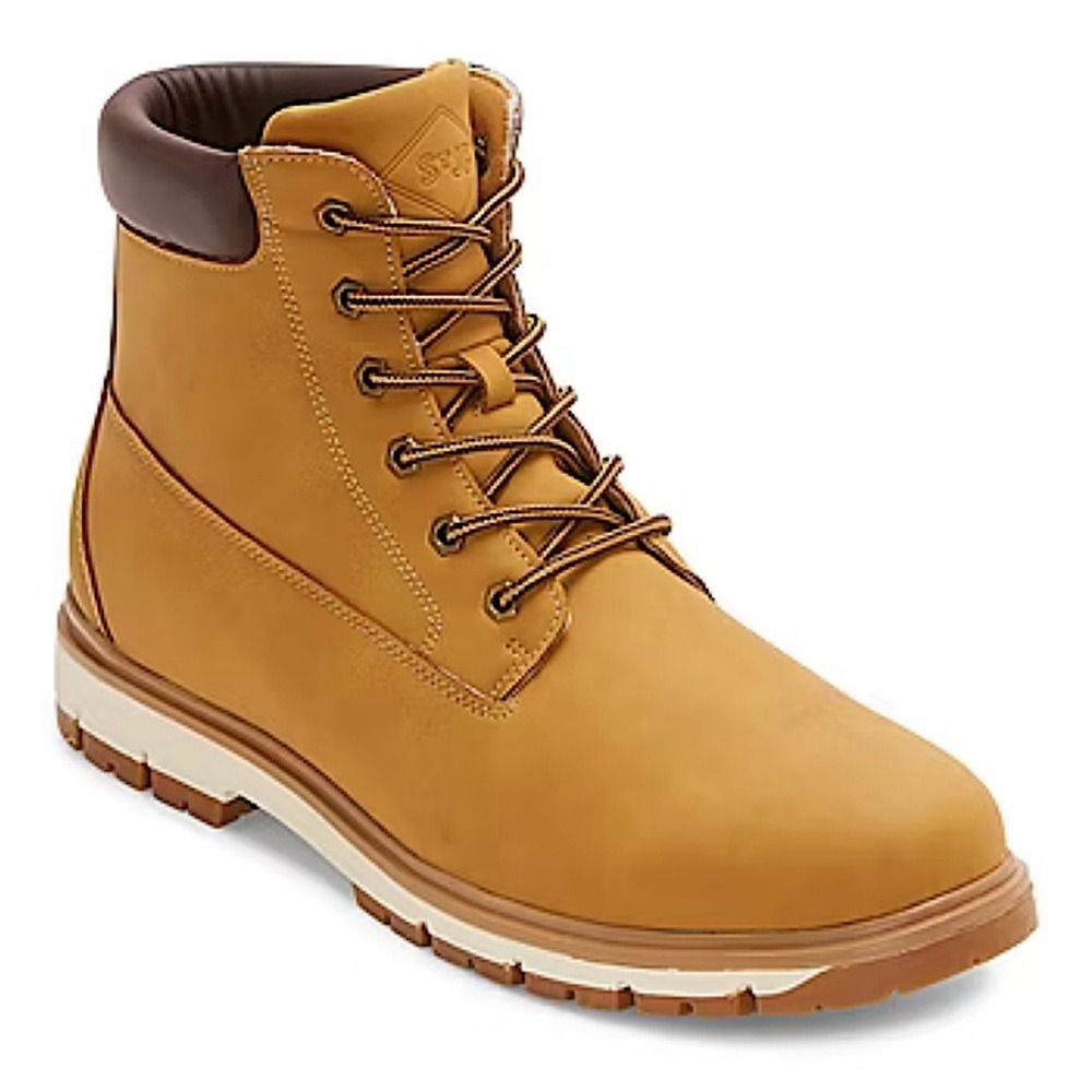 St.‎ John's Bay Brock Block Heel Lace Up Boots, Wheat Light Tan, Size 12, NWT